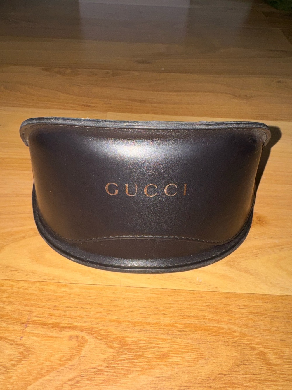 Gucci Dark Brown Black Leather Eyewear Case with Gold Logo